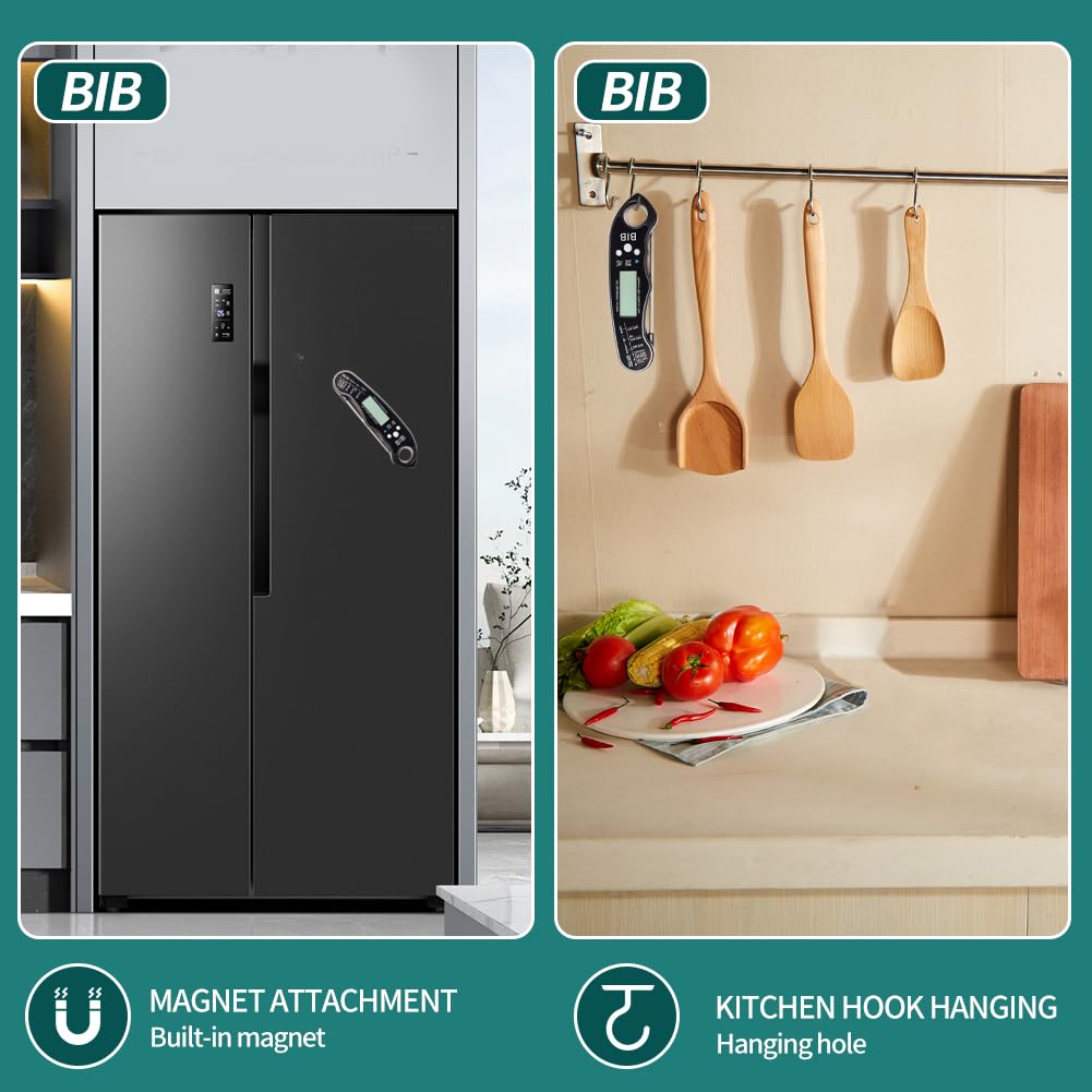 BIB Digital Meat Thermometer - Waterproof Food Thermometer for Kitchen and Outside, Fast Instant Read Food Thermometer for Cooking,& Candy Making, Grill, Liquids, Beef, Turkey BIB