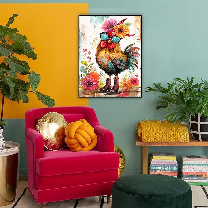 Ekuxom Chicken Diamond Painting,5D Full Drill Chicken Diamond Painting Kits,Animals Diamond Art Painting Kits Wall Decor 12x16inch, B11851 Ekuxom