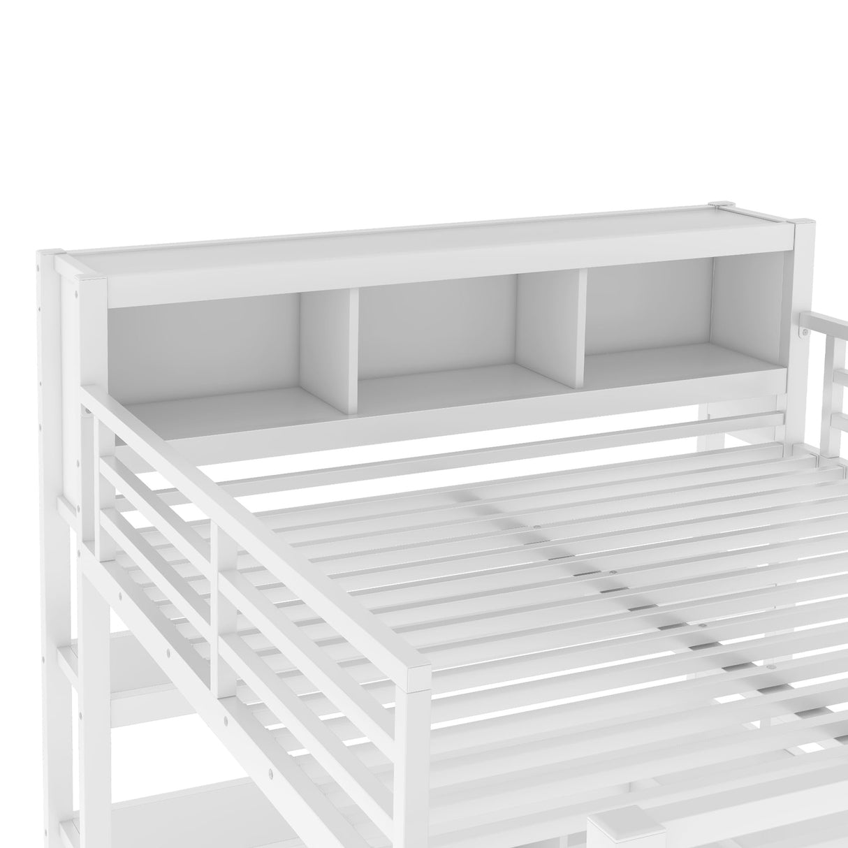 RuiSiSi Queen Size Loft Bed with L-Shaped Desk and Storage Wardrobe, Heavy Duty Metal Loft Bed with Storage Cubes and Shelves for Adults Kids, Space-Saving Loft Bed with Guardrail and Ladder, White RuiSiSi
