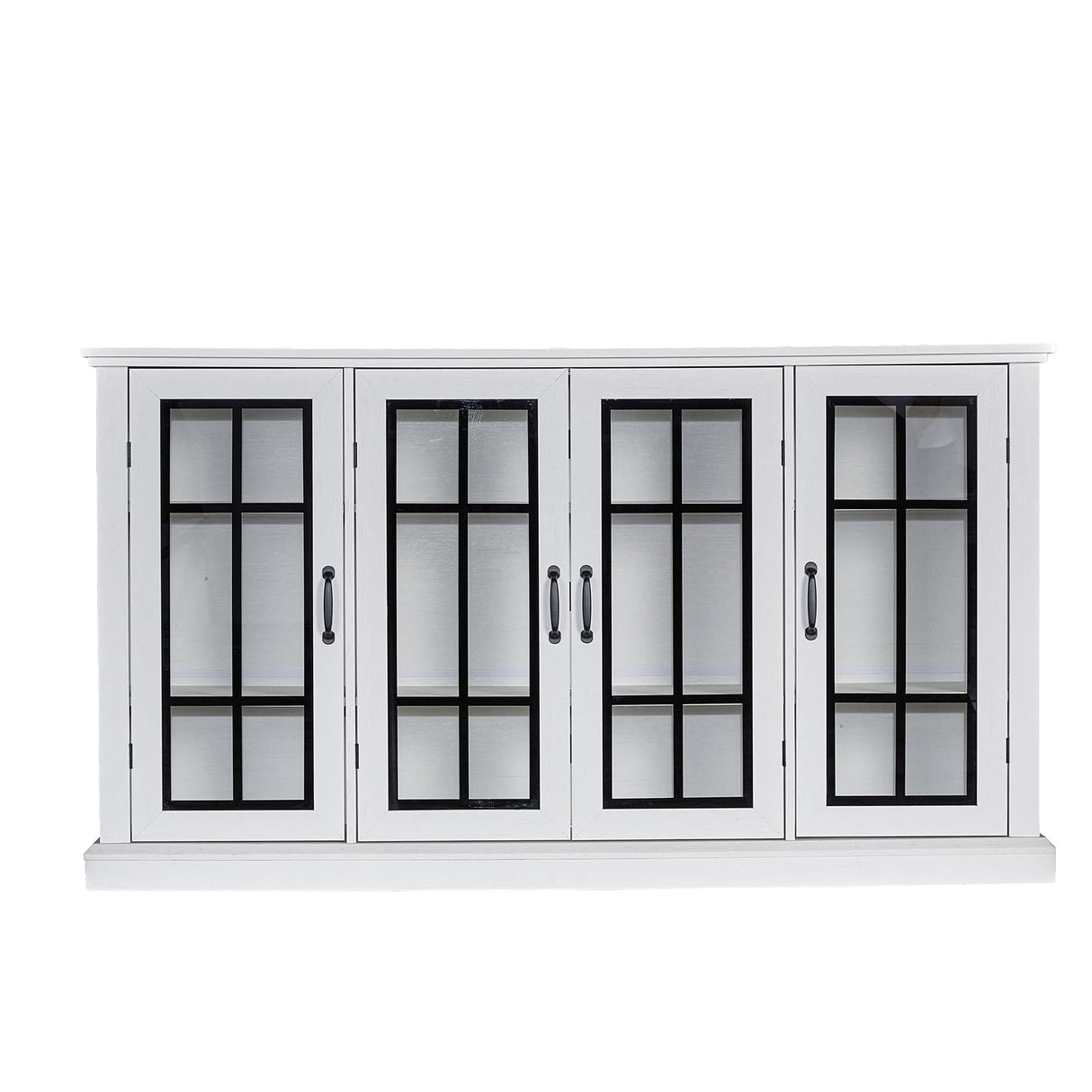 AMERLIFE 63" Sideboard, 6 Adjustable Shelves Sideboard Buffet Cabinet with 4 Doors, Accent Storage Credenzas for Dining Room, Living Room, Distressed White AMERLIFE