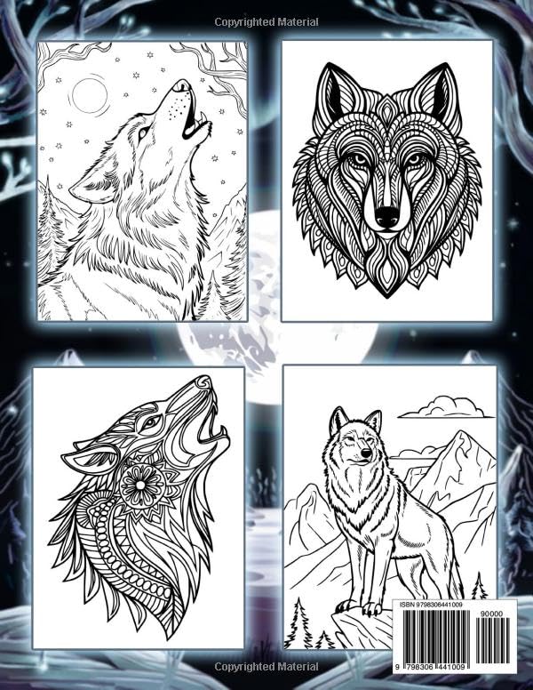 Wolves Coloring Book: Beautiful Wolf Designs for Relaxation, Stress Relief, and Creative Coloring for Adults and Teens Majosta