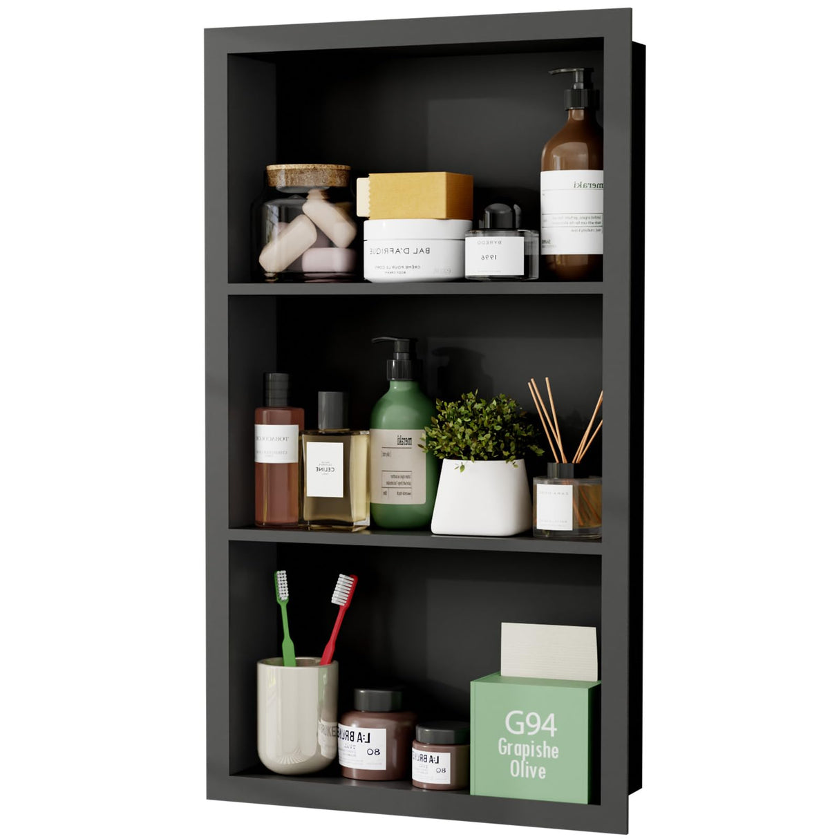 Giklux Stainless Steel Recessed Medicine Cabinet 14''*24'', Rust-Proof Metal Wall Niche, in Wall Shower Niche Shelf Insert Replacement, Recessed Medicine Cabinets for Drywall, Bathroom Storage, Black Giklux