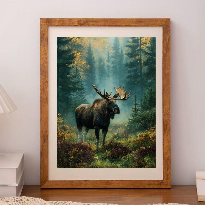 CDYCNXZ Moose Diamond Painting Kits for Adults, Animal Deer Round 5D Paint with Diamonds Pictures Gem Art Painting Kits DIY Crafts Kits for Home Wall Decor 12x16 Inch CDYCNXZ