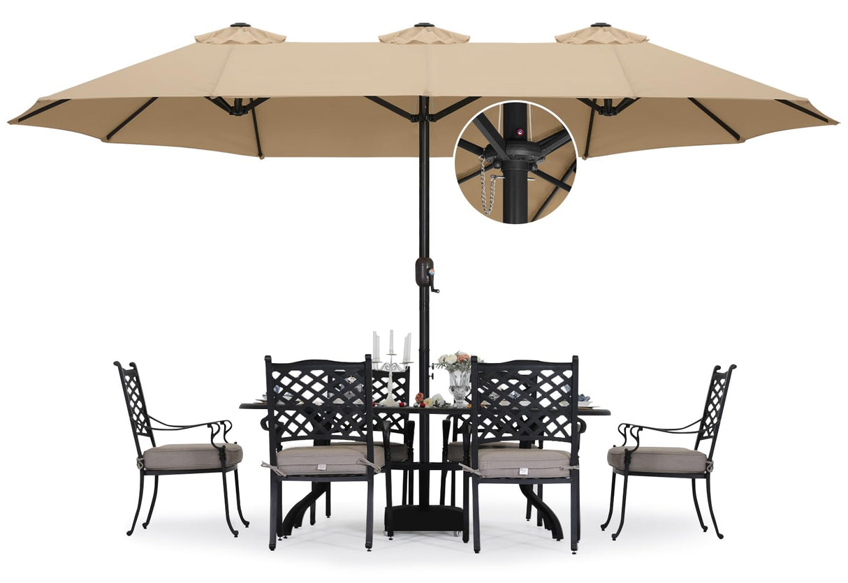 ABCCANOPY 15FT Double-Sided Aluminum Table Patio Umbrella Garden Large Umbrella,Swimming Pool 12+Colors,Khaki ABCCANOPY