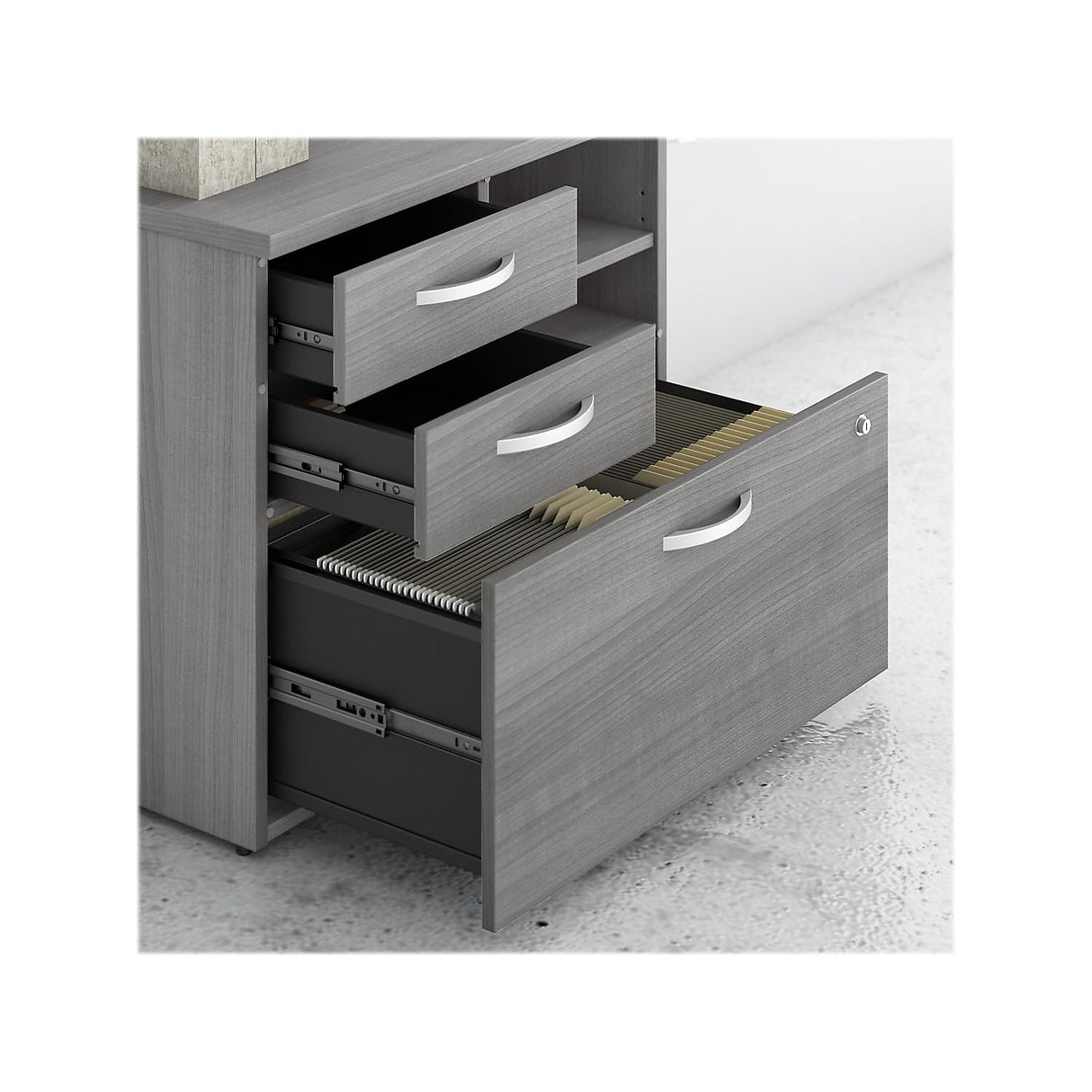 Bush Business Furniture Studio C Office Storage Cabinet with Drawers and Shelves, Platinum Gray (SCF130PGSU) Bush Business Furniture