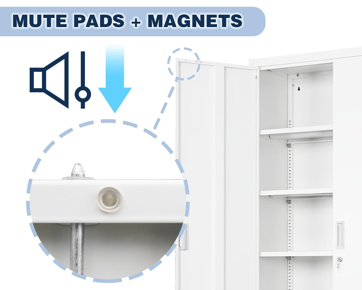 BESFUR Metal Cabinet, Locking Storage Cabinet with 5 Shelves and 2 Doors, Black Garage Cabinet for Office, Classroom, Garage - White BESFUR