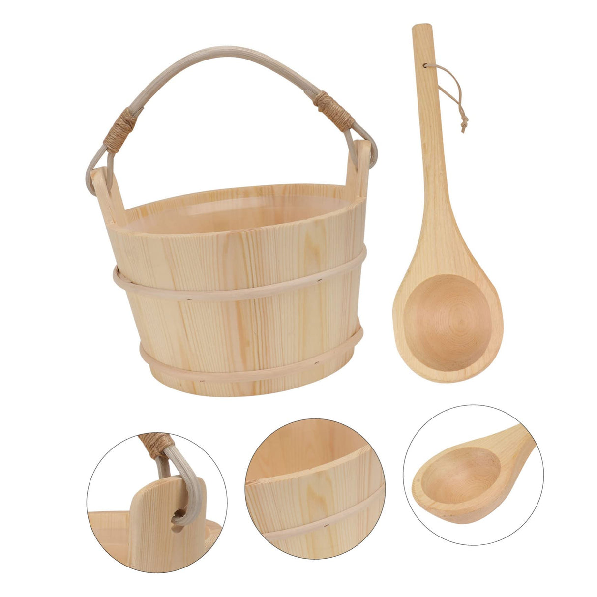 CAXUSD 1set Sauna Barrel Sauna Pail and Ladle Shower Bucket Bath Wood Sauna Bucket Spa Foot Bucket Sauna Bathing Sauna Bucket Handmade Sauna Bucket Long Handle Dry Steam Room Wooden CAXUSD