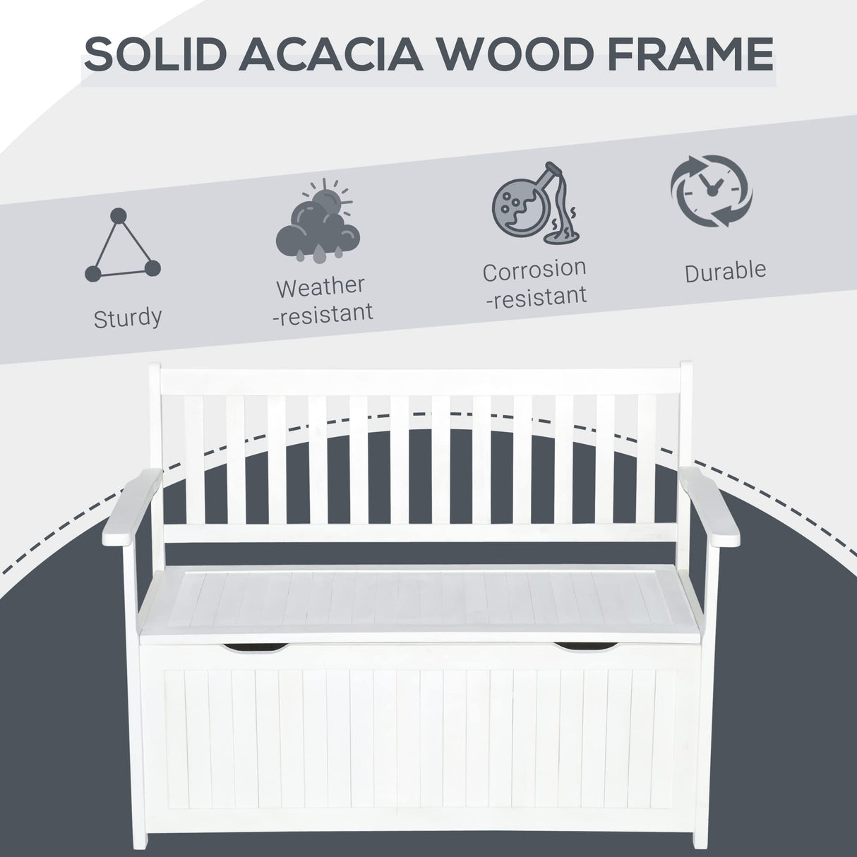 Outsunny 41 Gallon White Wooden Outdoor Storage Bench with Waterproof Lining and 2-Seat Capacity Outsunny