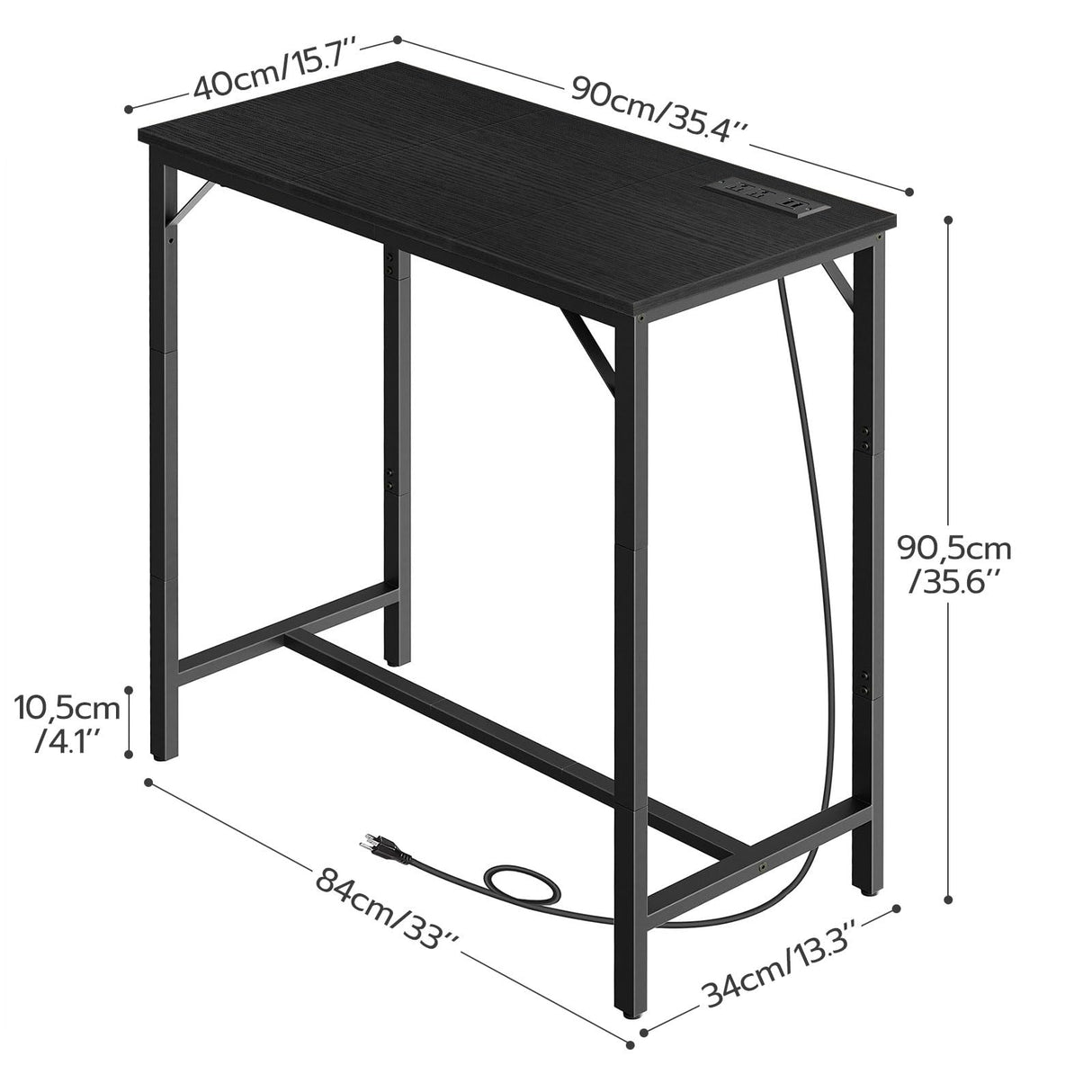 HOOBRO Bar Table with Charging Station, Rectangular Pub Table, High Top Coffee Table, Counter Bar Height Table, Narrow Long Dining Table, 35.4" L x 15.7" W x 35.6" H, Black BB90UBT01N1 HOOBRO