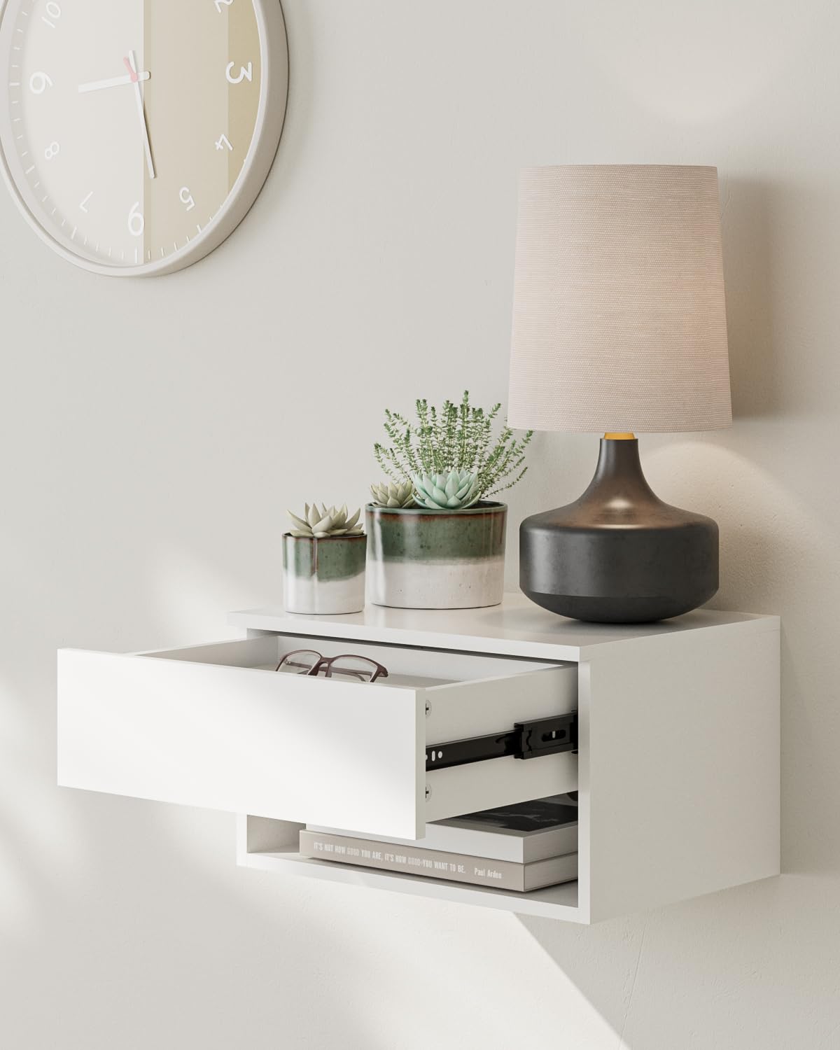 Floating Nightstand, Small Modern Floating Nightstand with Drawer, Floating Shelves for Bedroom, Bathroom (White) Aienvey