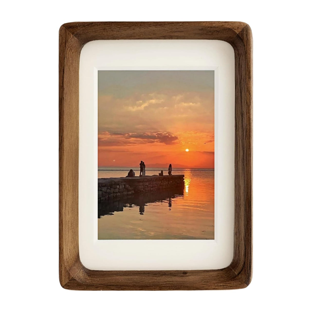 FLECHAZO 4x6 Picture Frame Wood with 3x5 Mat, Natural Solid Walnut Wooden 4 by 6 Photo Frames for Tabletop or Wall Mounting Display FLECHAZO