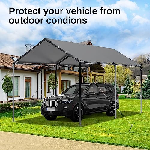 Carport Canopy 10x20 Heavy Duty, Metal Carport Waterproof Carport Garage Tent Outdoor for Car Tuck Boat SUV Party (Grey) gaildon