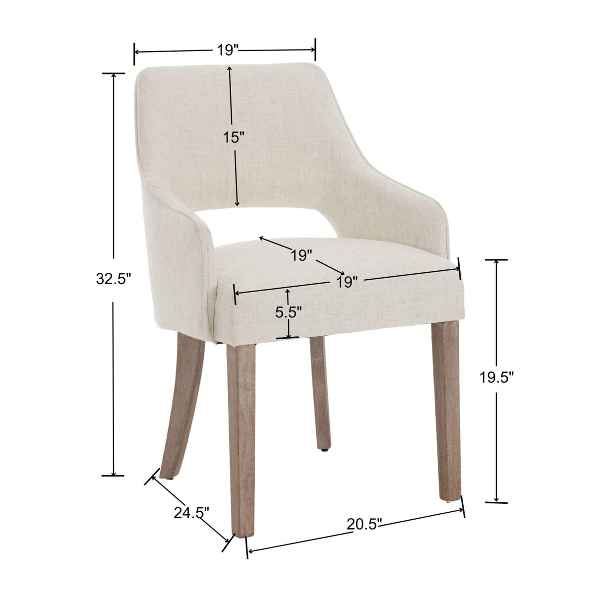 DM Furniture Farmhouse Dining Chairs Set of 2 Linen Kitchen Chairs with Arm Upholstered Accent Side Chair w/Wood Legs for Living Room/Dining Room/Bedroom/Restaurant, Cream DM Furniture