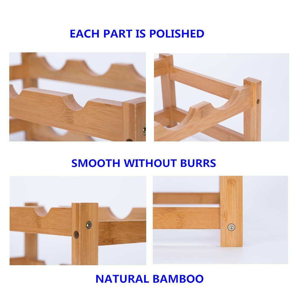 FOSTERSOURCE Wine Rack, Natural Bamboo Wine Storage Rack Countertop Wine Display Shelf Wine Bottle Holder (2-Tiers 8-Bottles) FOSTERSOURCE