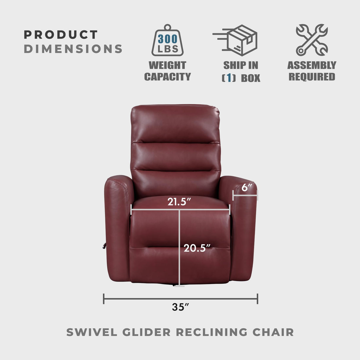 Lexicon Swivel Glider Recliner Chair, Comfy Nursery Glider, Faux Leather Recliner, Manual Reclining Chair for Living Room/Office/Apartment, Red Lexicon