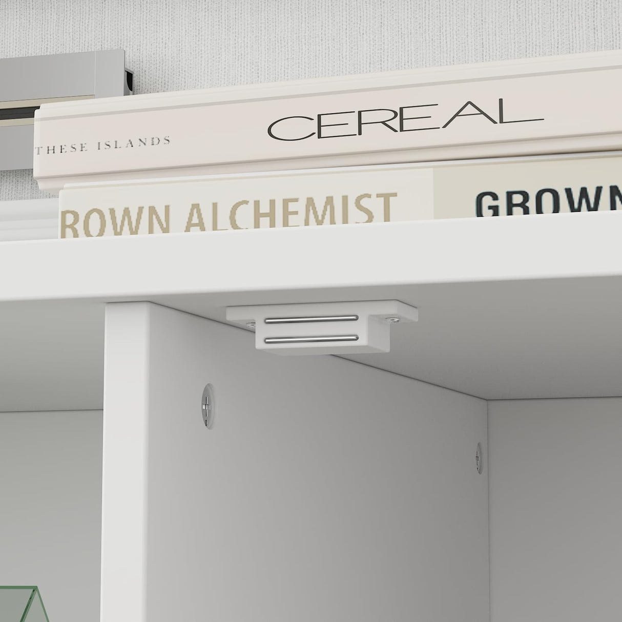 ROMSHINE Wall Unit Entertainment Center, TV Wall Units for Living Room with Storage, 102" W Large Farmhouse TV Stand with Glass Doors, Ajustable Bookshelf & Bridge for Bedroom, White ROMSHINE