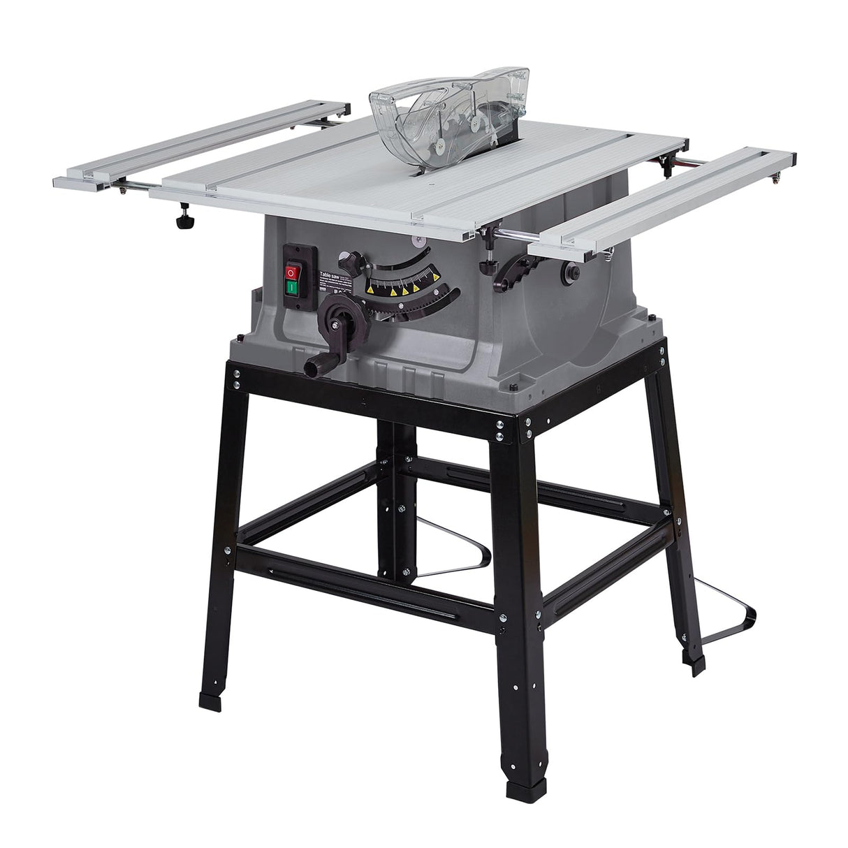 GarveeTech Table Saw, 10 Inch 15A Multifunctional Saw With Stand & Push Stick, 90° Cross Cut & 0-45° Bevel Cut, 5000RPM, Adjustable Blade Height for Woodworking, Grey GarveeTech