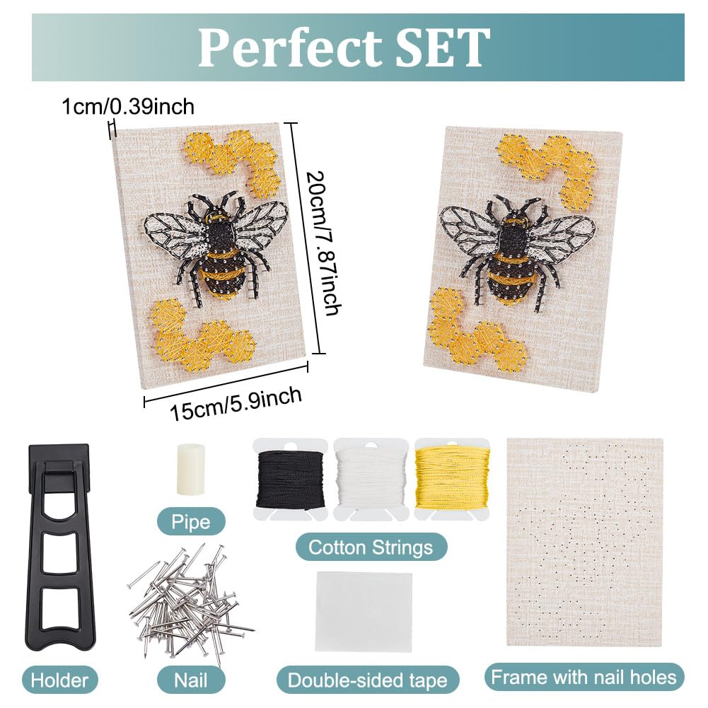 WEBBEDY 3D String Art Kit DIY Bee String Arts and Craft Kits for Adults Beginners Include All Necessary Accessories and Wooden Frame, Home Wall Decorations Unique Gift WEBEEDY