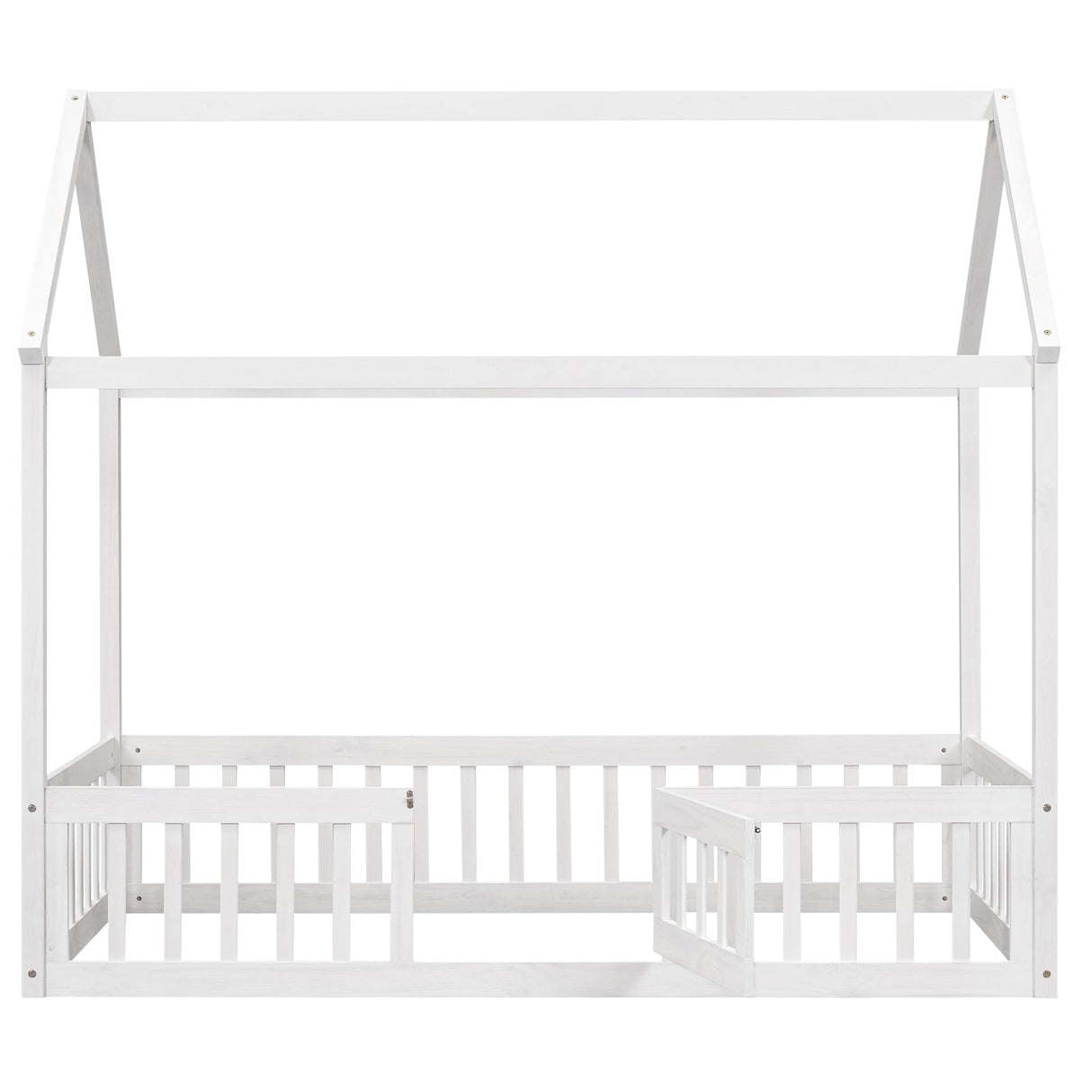 Harper & Bright Designs Twin House Bed with Fence and Door for Kids - White Wash Montessori Floor Bed Harper & Bright Designs