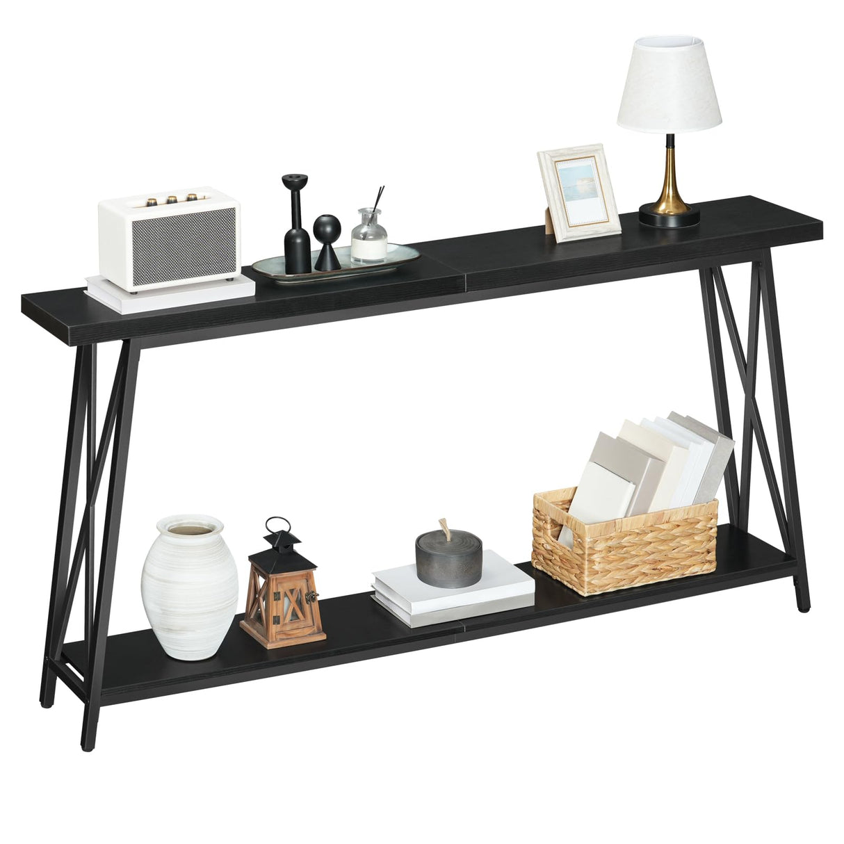 MAHANCRIS Console Table, 63" Industrial Entryway Table, Extra Long Sofa Table Behind Couch, X-Shaped Support, for Entryway, Hallway, Living Room, Black CTHB4801 MAHANCRIS