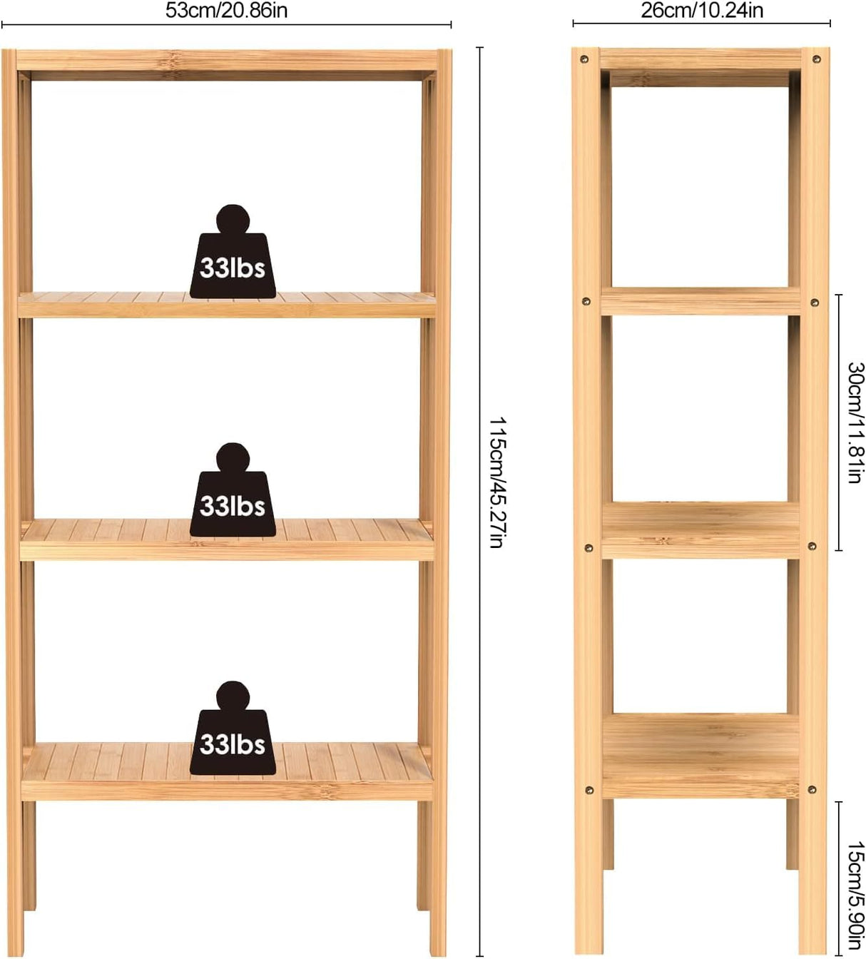 FoverOne 4 Tier Bamboo Shelf, Freestanding Book Shelf Bookcase Storage Rack for Bathroom Kitchen Living Room FoverOne