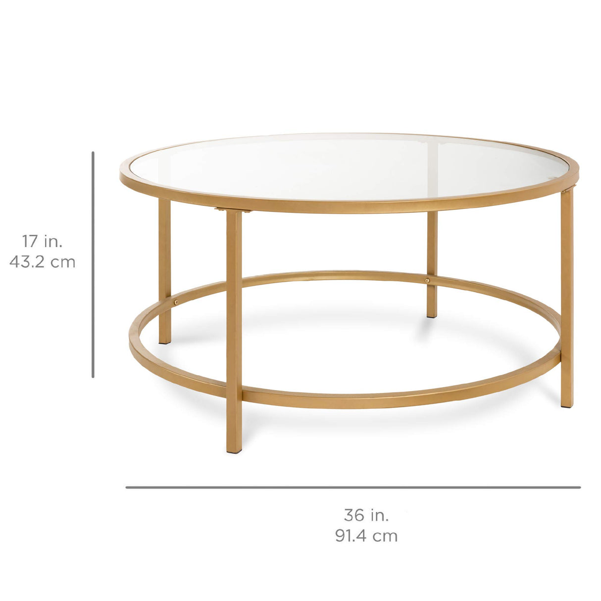 Best Choice Products 36in Modern Round Tempered Glass Accent Side Coffee Table for Living Room, Dining Room, Tea, Home Décor w/Satin Trim, Metal Frame, Non-Marring Foot Caps - Bronze Gold Best Choice Products