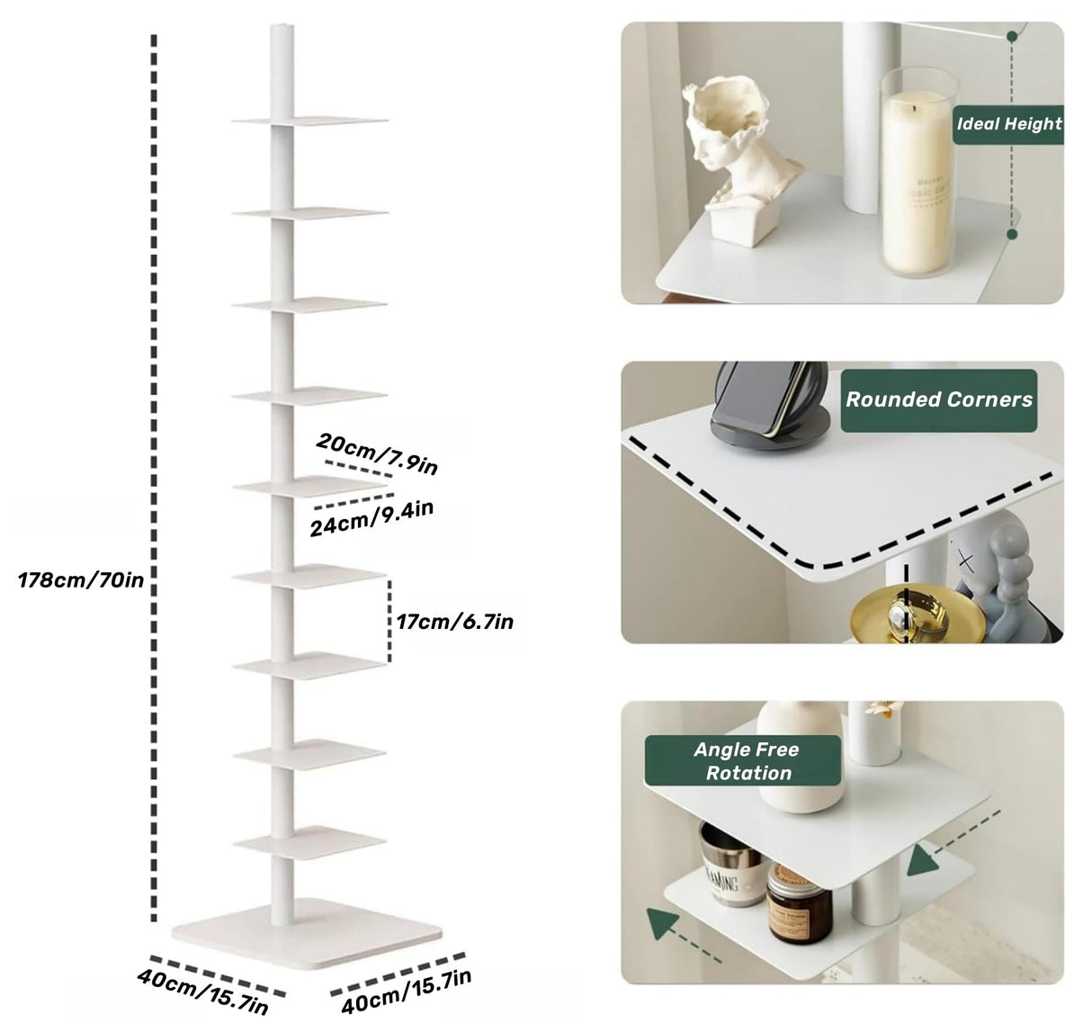Quooyong 9-Tier Spine Bookshelf Metal Bookcase Vertical Book Shelf Tower Rotating Tall Narrow Bookshelf Ladder Book Rack Indoor (Orange) Quooyong