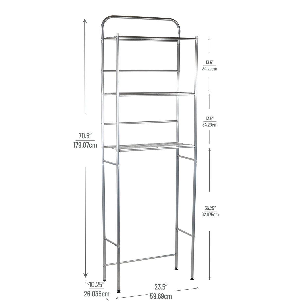 Mind Reader Over The Toilet Storage Rack, Bathroom Organizer, Bathroom Shelves, Metal, 23.5" L x 10.25" W x 70.5" H, Silver Mind Reader