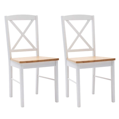 DUHOME Wood Dining Chair, Set of 2, Natural Seat/White Base, Modern, Cross Back, Rubberwood, Stackable, Kitchen/Dining Room