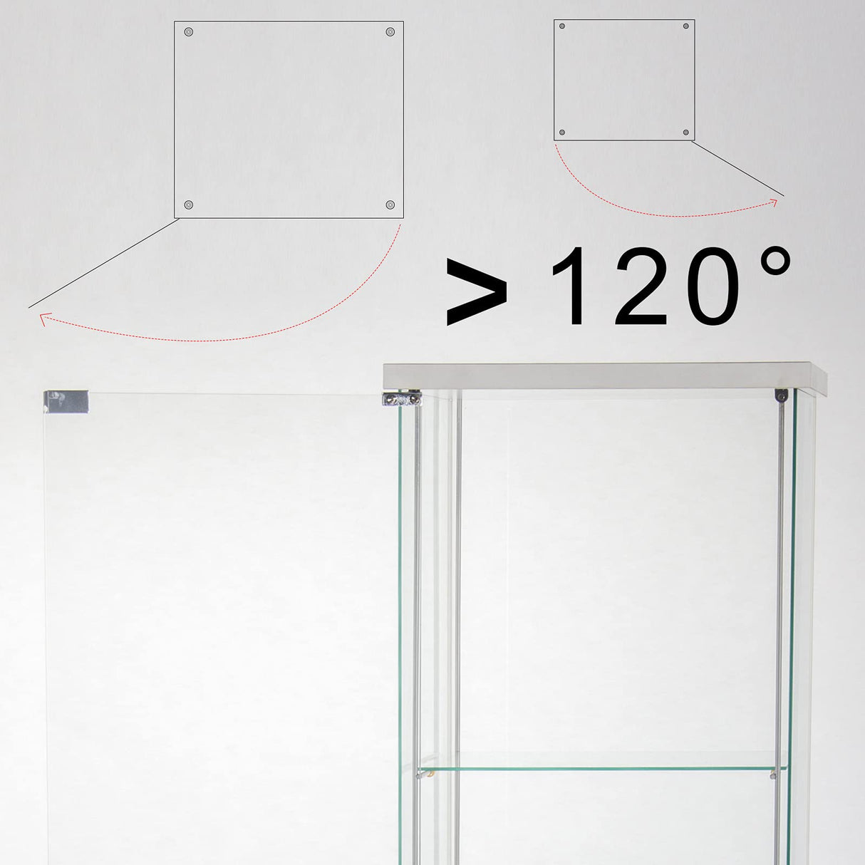 JT Glass Display Cabinet 4 Shelves with Light and Door, Easy to Install, Solid Tempered Glass, Floor Standing Curio Bookshelf for Living Room Bedroom Office (White) JT