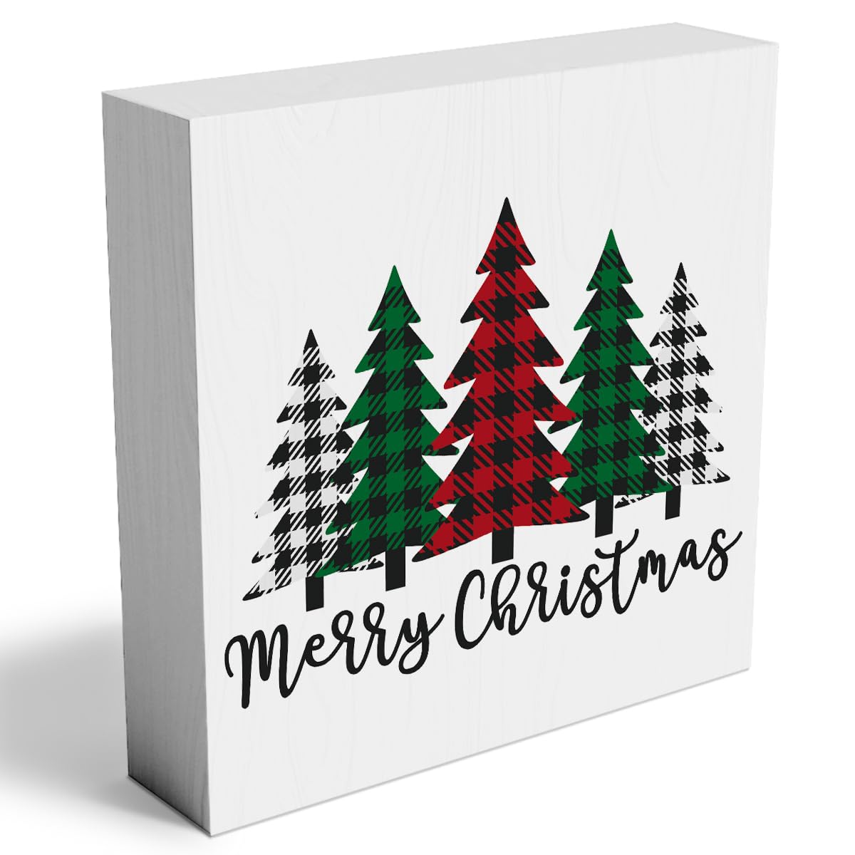 Funny Christmas Trees Wooden Box Sign Plaque Merry Christmas Wood Box Sign Rustic Art Home Shelf Desk Decor 5 x 5 x 1 Inches Woght