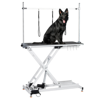 Hydraulic Pet Grooming Table for Large Dogs, Adjustable Height - Electric Dog Grooming Table Trimming/Drying Table w/Arm/Noose Maximum Capacity Up to 264Lb, White