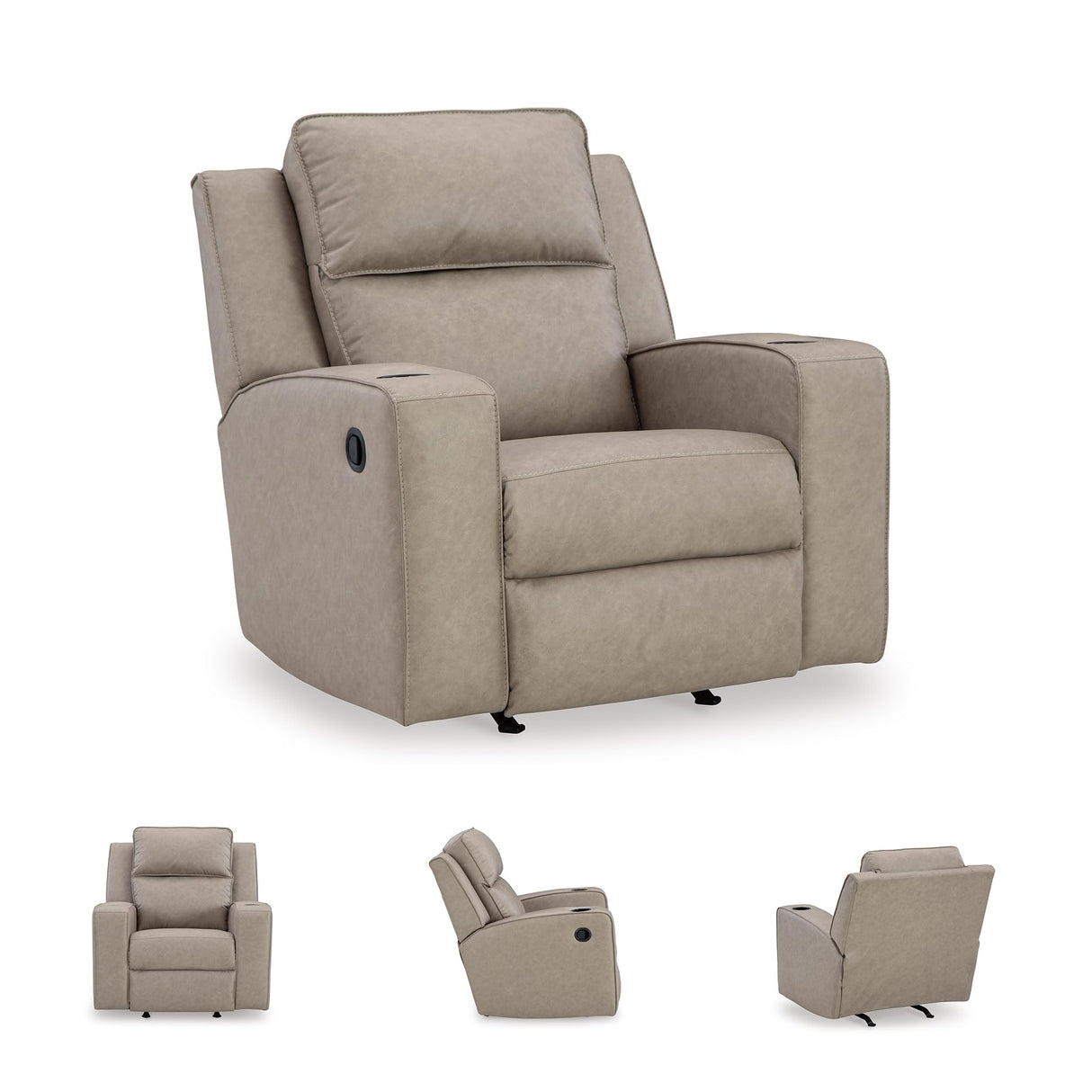 Signature Design by Ashley Lavenhorne Contemporary Faux Leather Upholstered Manual Rocker Recliner with 2 Cup Holders, Beige Signature Design by Ashley