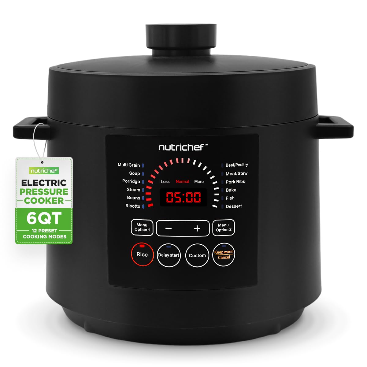 NutriChef Electric Pressure Cooker 6 Quart Capacity | 9 Function Digital Countertop Pressure Cooker | Adjustable Time & Temperature | Cook, Bake, Steam, & Braise | 13.1 x 11.4 IN | Black NutriChef