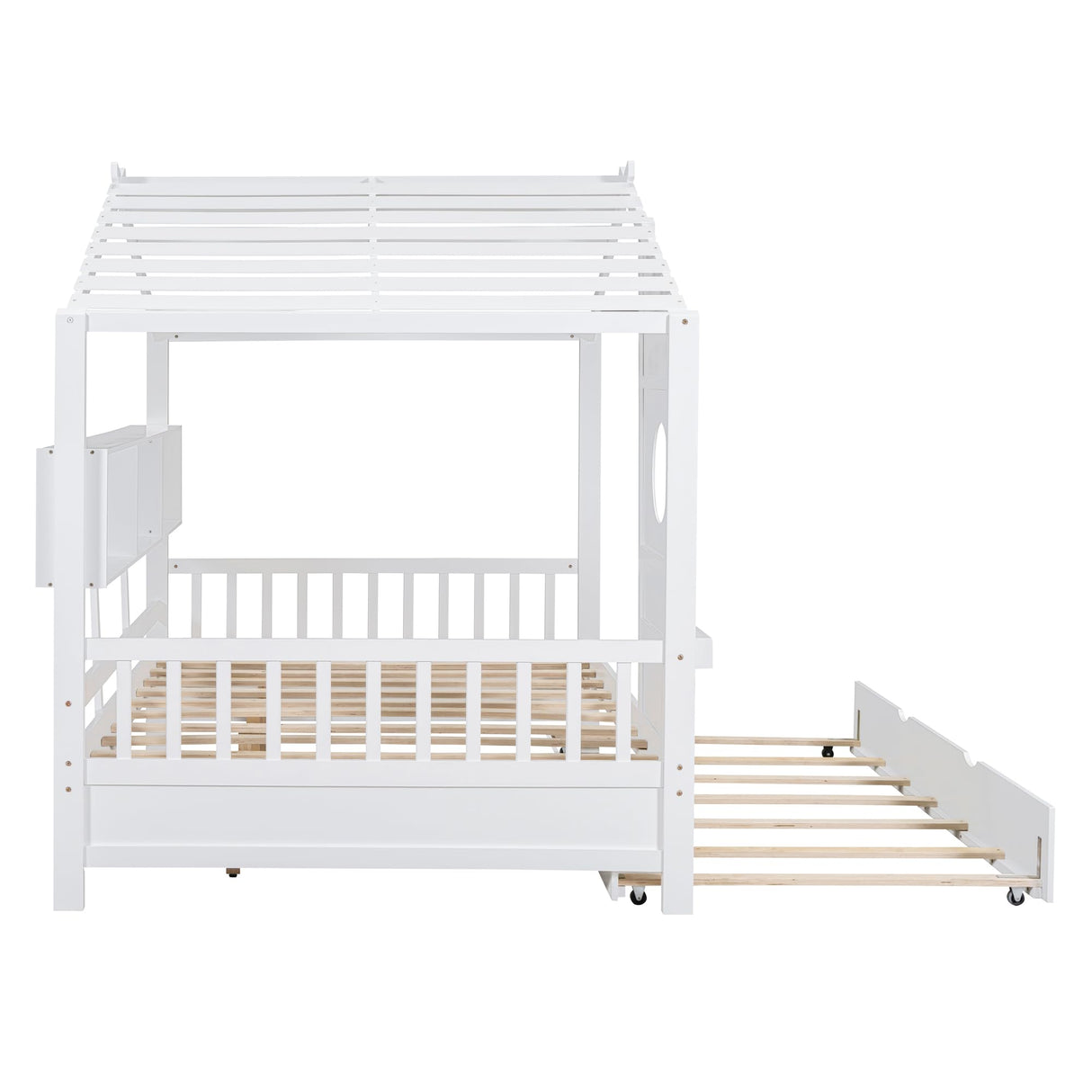 Harper & Bright Designs Kids Full Size House Bed with Trundle & Storage Shelf, Wood Full Size Platform Bed Frame with Roof, House Bed for Boys, Girls, White Harper & Bright Designs