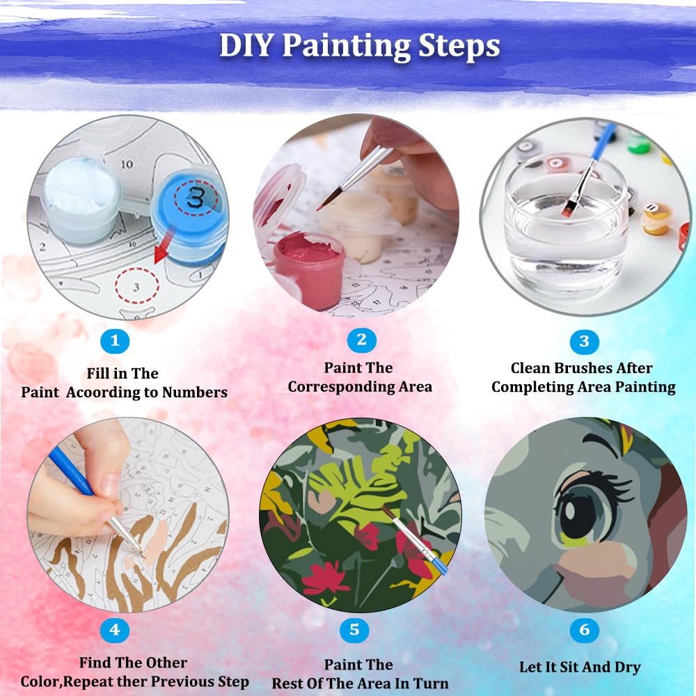 JUJUHOOD Cartoon Elephant Framed Paint by Numbers Kit for Adults Beginner & Kids Ages 8-12,Animal Paint by Number Without Easel, Acylic Paint by Numbers for Gift Home Wall Decor (10x10Inch) JUJUHOOD