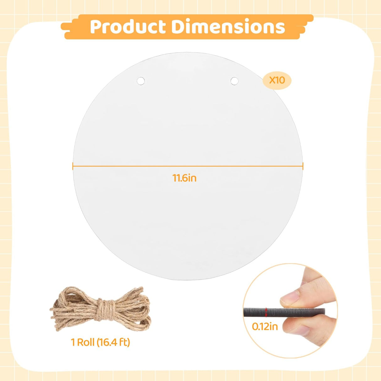 10 Pcs Sublimation Door Hanger Blanks - 12" Round Circle Unfinished Blank Sign Door Hanger Wall Hanging MDF Wood Sublimation Ornament Blanks Decorative Door Hanger with Rope for Heat Press Machine Tideme