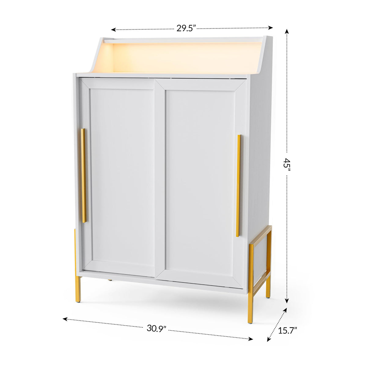 BELLEZE Storage Cabinet with LED Lighting, Sideboard with Sliding Doors and Adjustable Shelves, Entryway Shoe Rack, Accent Cabinet for Living Room and Bathroom - Dana (White) BELLEZE