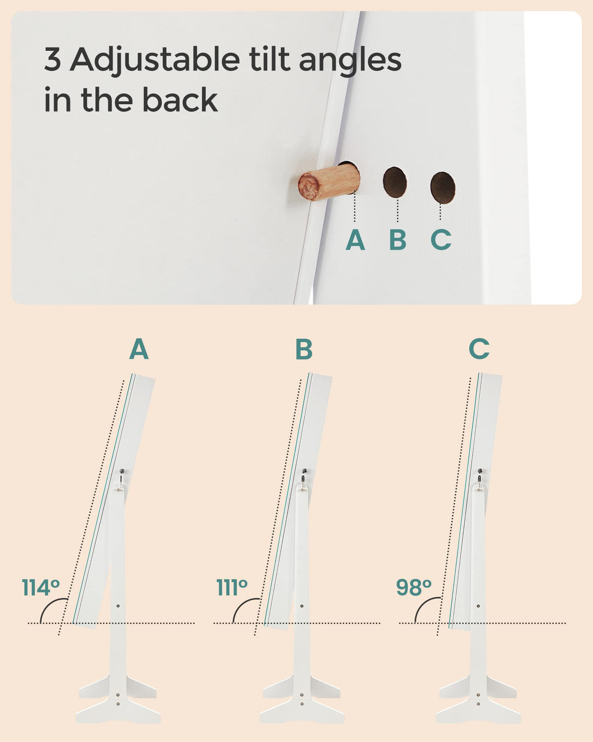 SONGMICS Jewelry Cabinet Armoire, Freestanding Lockable Storage Organizer Unit with 2 Plastic Cosmetic Storage, Full-Length Frameless Mirror, for Necklace Earring, White UJJC002W01 SONGMICS