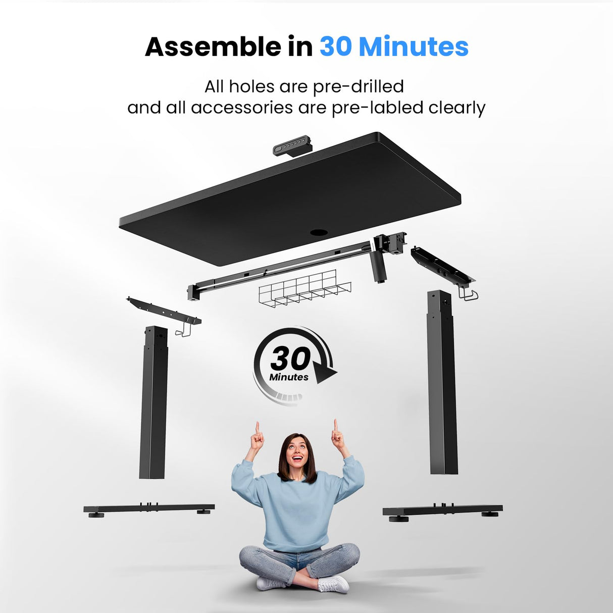 SIAGO Electric Standing Desk Adjustable - 48 x 24 Inch Sit Stand up Desk with Cable Management - 3 Memory Preset Adjustable Height Desk Computer Home Office Desk SIAGO