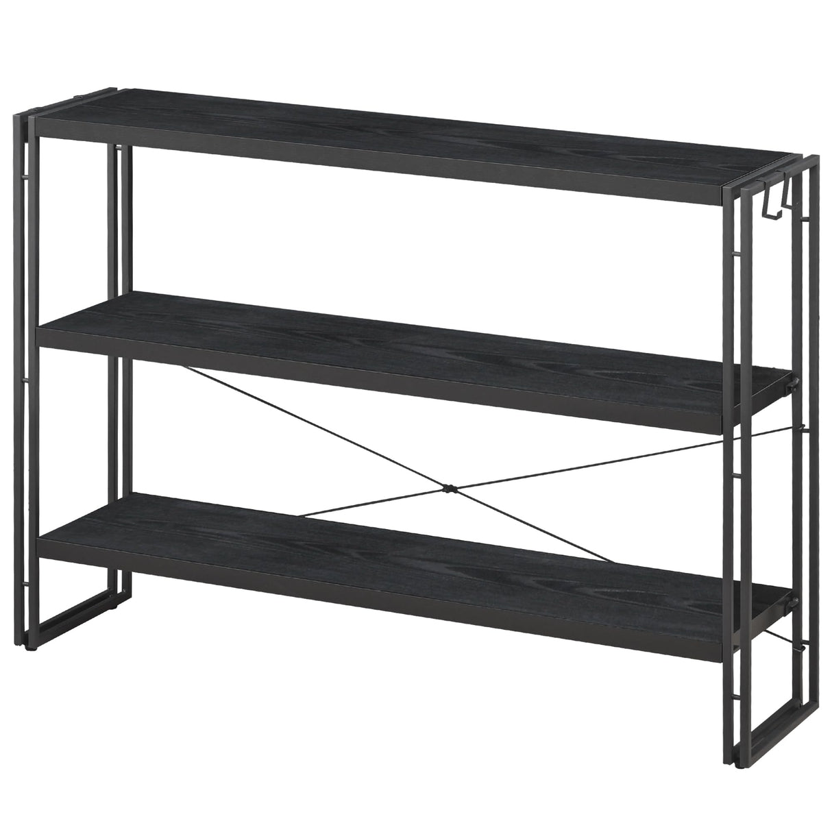 HCHQHS Bookshelf, 3-Tier Industrial Bookcase, Black Open Book Shelf, Freestanding Horizontal Bookshelves with Metal Frame HCHQHS