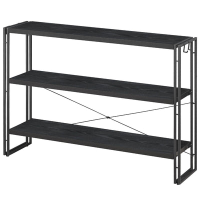HCHQHS Bookshelf, 3-Tier Industrial Bookcase, Black Open Book Shelf, Freestanding Horizontal Bookshelves with Metal Frame