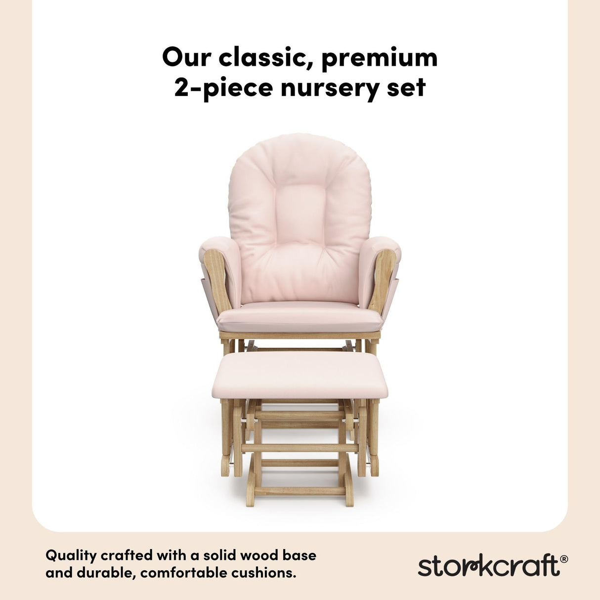 Storkcraft Premium Hoop Glider & Ottoman (Natural/Pink) — GREENGUARD Gold Certified Nursery Glider, Solid Wood Craftsmanship, Smooth-Gliding Nursery Chair and Ottoman, Award-Winning Storkcraft