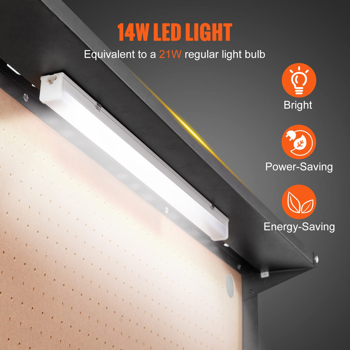 VEVOR Workbench, A3 Steel Workbenches for Garage max 1500W, Heavy Duty Work Bench with 220lbs Load Capacity, Hardwood Workbench with 1.5m Cable 4xAC outlets 2xUSB Ports VEVOR