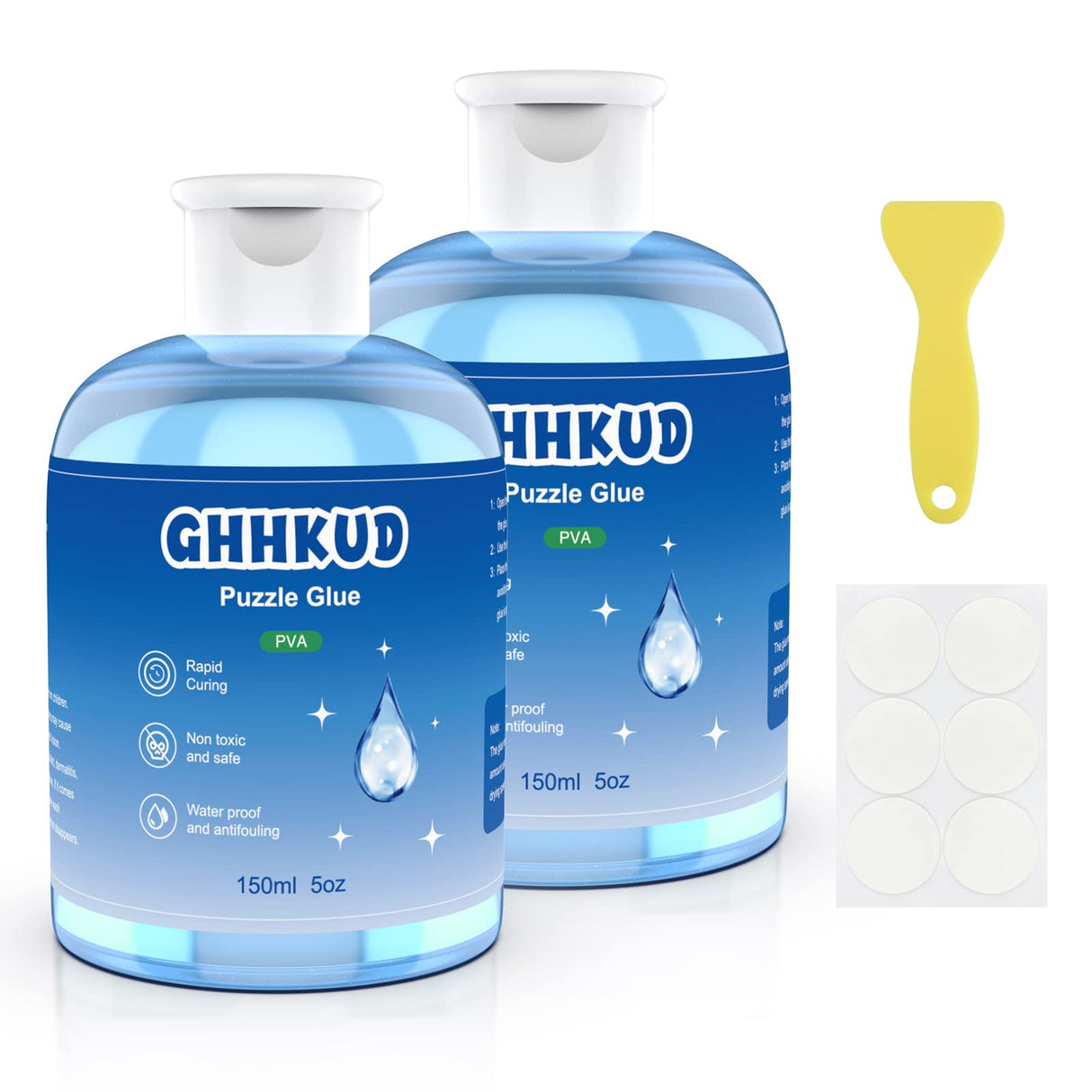 GHHKUD Jigsaw Puzzle Glue,300ML Puzzle Glue Clear with Applicator Brushes for Puzzle Paper Wood, Replace Puzzle Saver Sealer for Over Thousands Pieces of Puzzle Glue Sheets Accessories Tools (Blue) GHHKUD