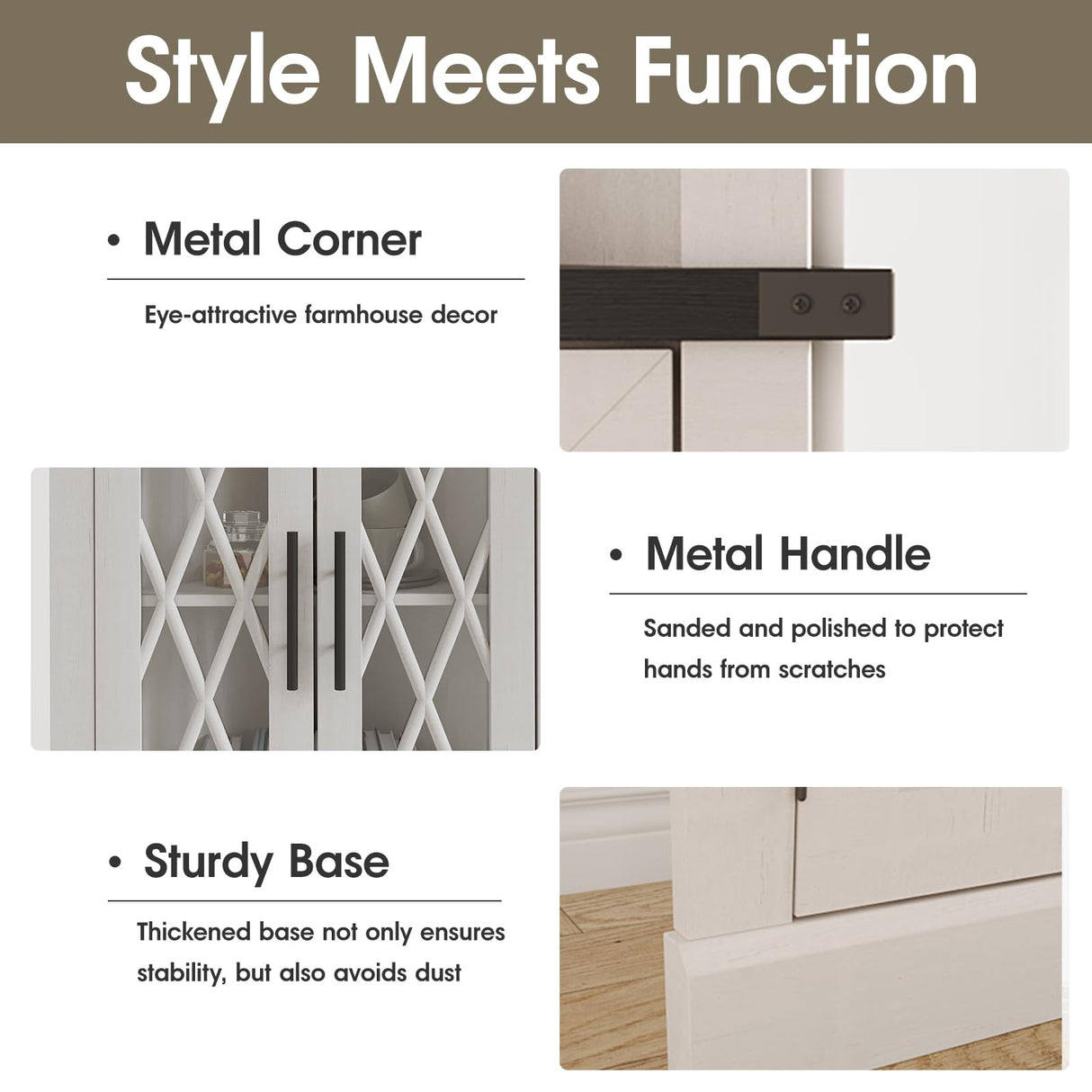 Maupvit 66.8" Tall Corner Cabinet with 2 Glass Doors, Modern Storage Cabinet with Adjustable Shelves, Corner Display Cabinet for Living Room, Bathroom, Hallway, Retro White Maupvit