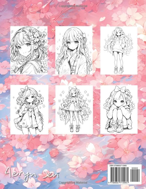 Anime Coloring Book: Kawaii Girls: Manga Art & Anime Enthusiasts Stress Relief Adult Coloring Lindesa