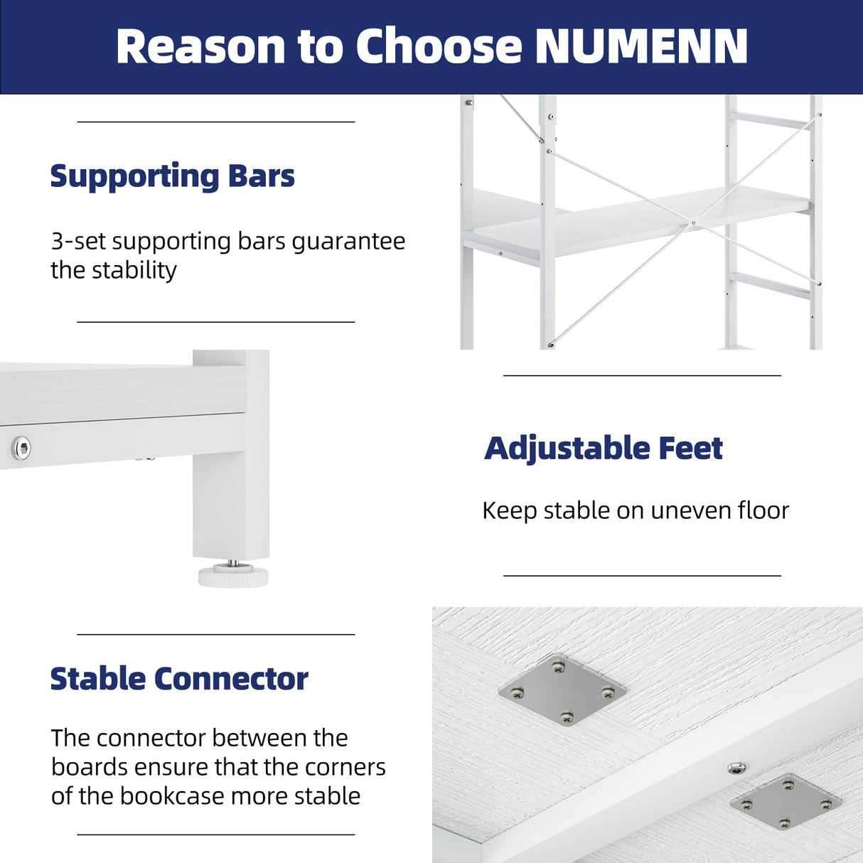 NUMENN 5 Tier Corner Bookshelf, Modern Corner Bookcase, Large Open Shelf Bookcase, Tall Bookshelves Storage Display Rack for Bedroom, Living Room and Home Office, White NUMENN