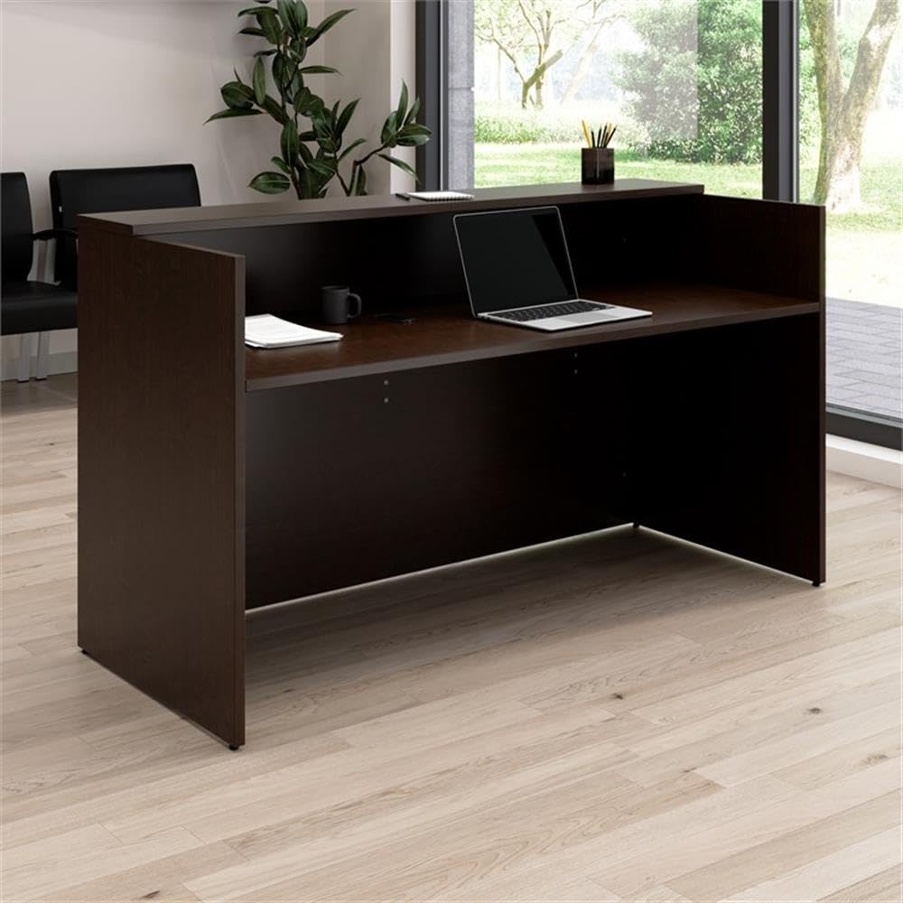 Bush Business Furniture Arrive 72W x 30D Reception Desk with Shelf in Mocha Cherry, Modern Receptionist Station for Office Waiting Room Bush Furniture