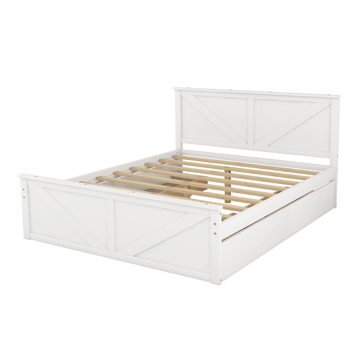 LZ LEISURE ZONE White Queen Size Platform Bed with 4 Storage Drawers and Wooden Headboard LZ LEISURE ZONE